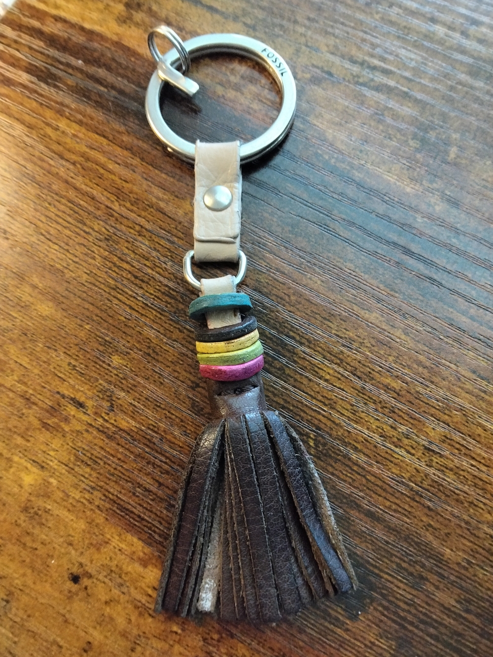 Fossil Brown Leather Tassel Key Ring Charm